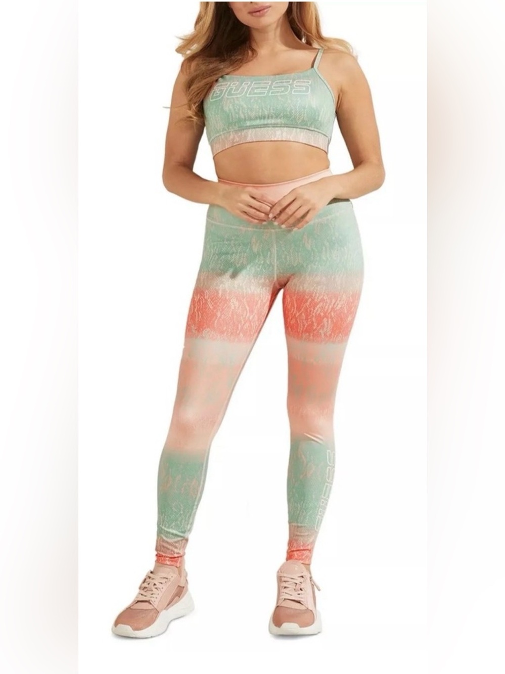 Guess Women's Green Active Corrine 7/8 Leggings Pants Python Print Size XS